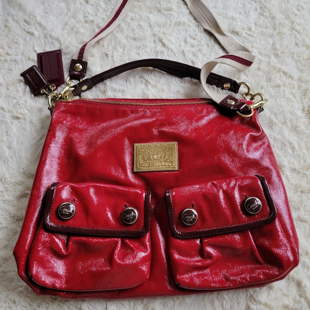 Coach Poppy Glam Madison 16103 Red Patent Leather Medium Cross Body/Shoulder Bag